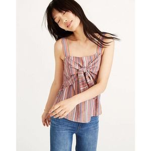 Madewell Tie-Front Pure Cotton Cami Blouse in Rainbow Stripe